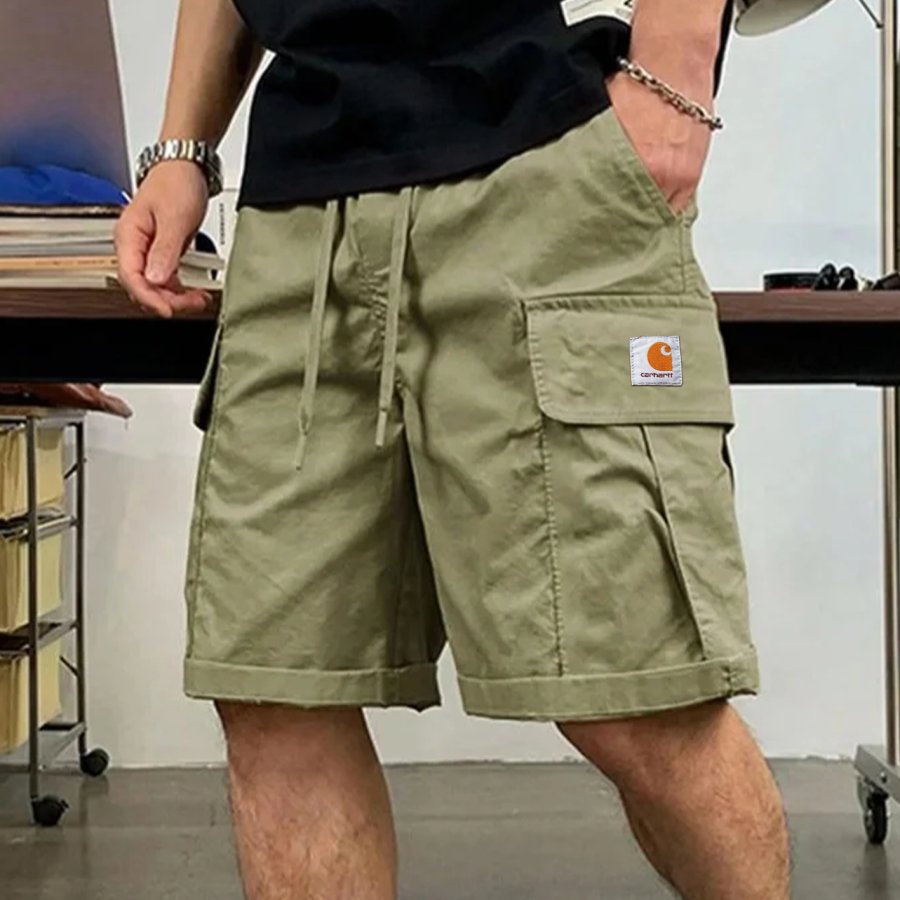 

Men's Vintage Khaki Cargo Shorts With Drawstring Waist