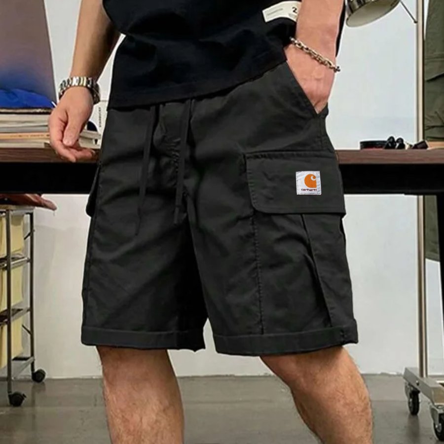 

Men's Vintage Black Cargo Shorts With Logo