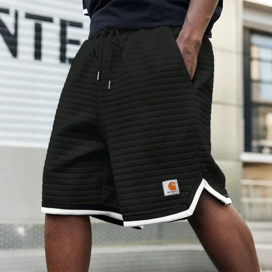 

Men's Vintage Quilted Black Shorts With White Trim