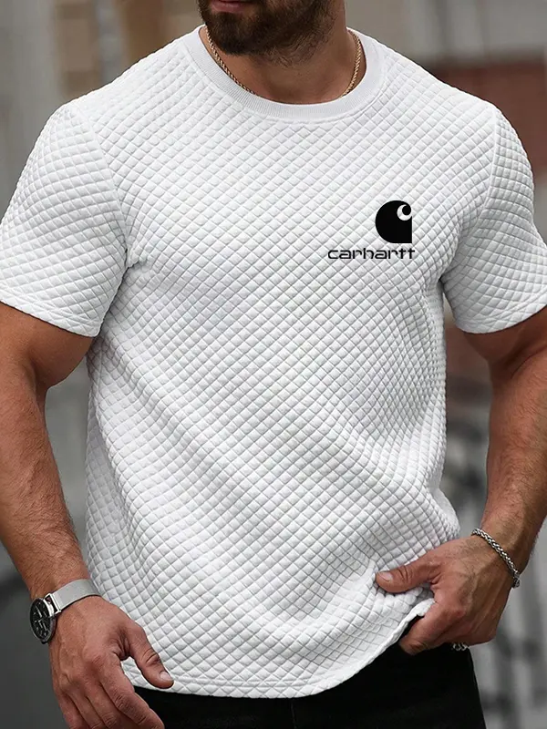 Carhartt Men's Casual Quilted Waffle Graphic Print White T-Shirt - Menwyx.com 