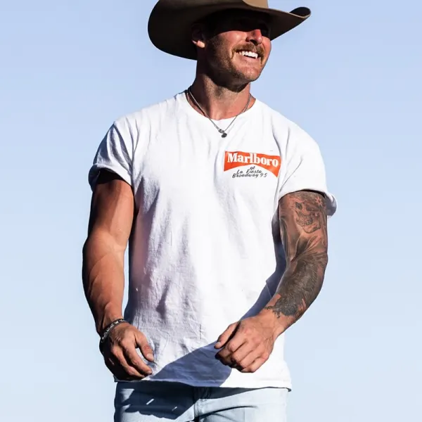 Casual Graphic Tee With Cowboy Hat For Men - Wayrates.com 