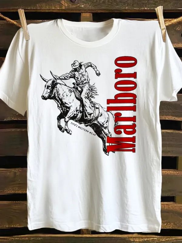 Classic Western Cowboy Graphic Print T-shirt - Menbarn.com 
