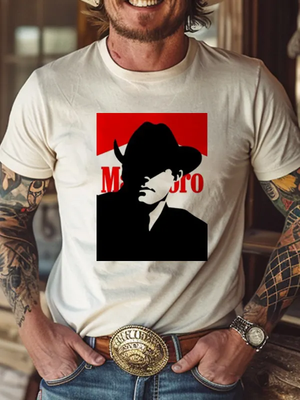 Stylish Graphic T-Shirt With Cowboy Silhouette Design For Men - Menbarn.com 