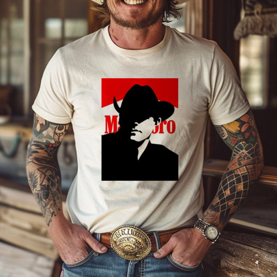 

Stylish Graphic T-Shirt With Cowboy Silhouette Design For Men