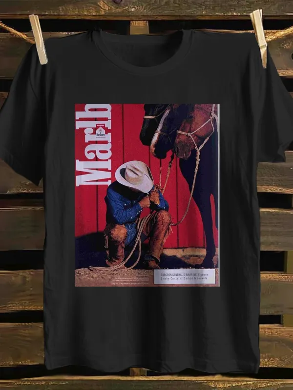Vintage Cowboy Graphic Print T-shirt - Menbarn.com 