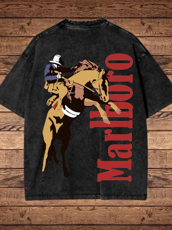 Marlboro Racing Cowboy Graphic Print Washed T-shirt - Pragmaace.com 