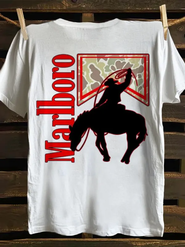 Western Cowboy Graphic Print T-shirt - Menbarn.com 