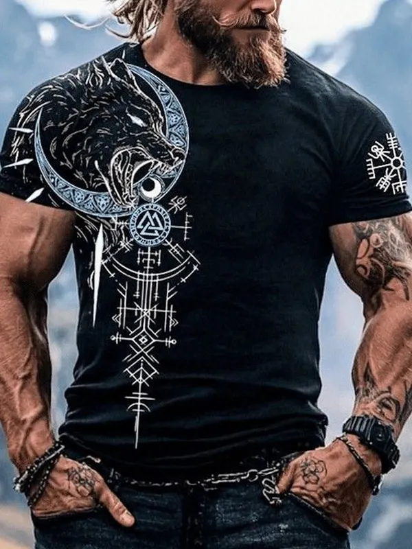 Viking-Inspired Graphic T-Shirt For Men - Perfect For Casual Wear And Outdoor Adventures - Wantbright.com 