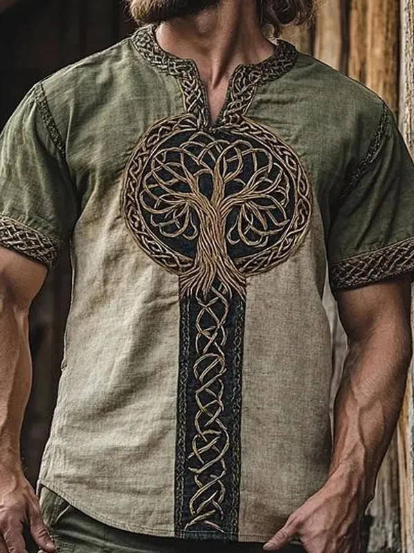 Viking Tree Of Life Embroidered T-Shirt - Perfect For Festivals And Casual Wear - Wantbright.com 