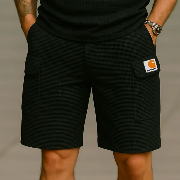 Men's Casual Cargo Waffle Shorts Black - Wayrates.com 