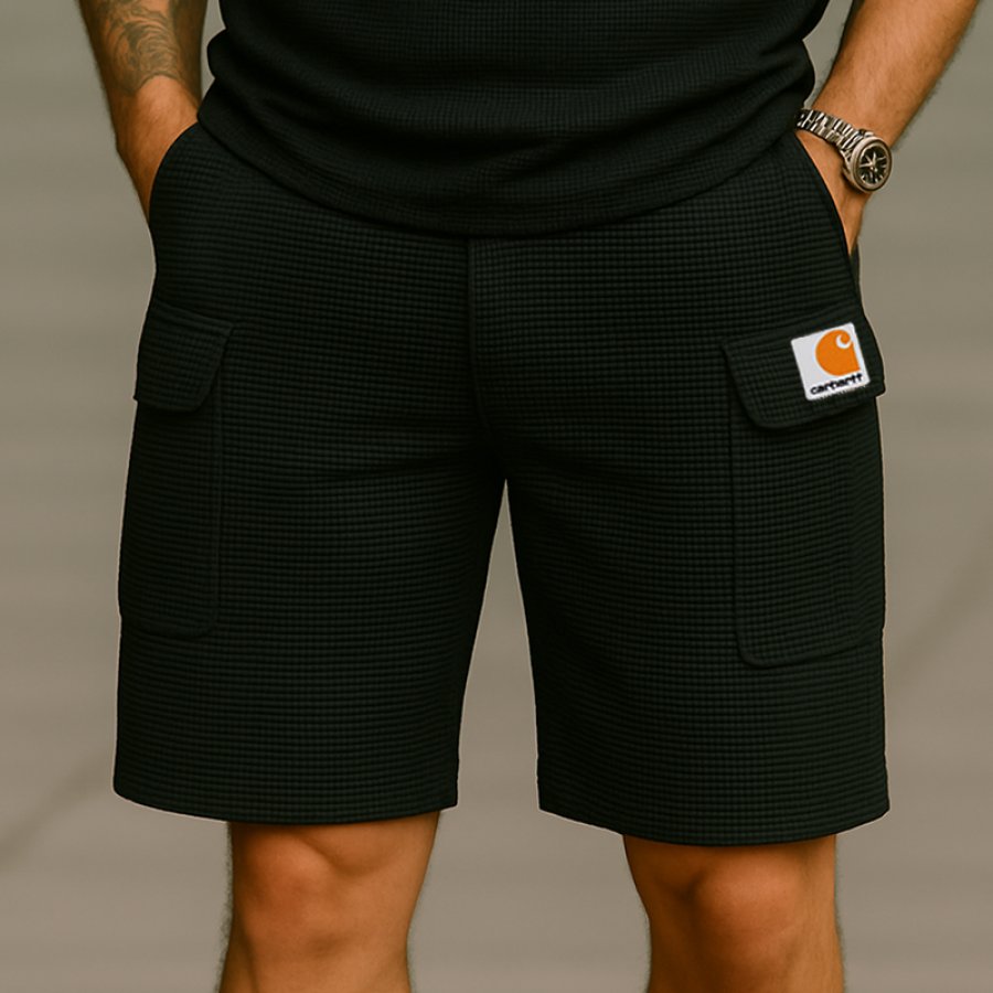 

Men's Casual Cargo Waffle Shorts Black