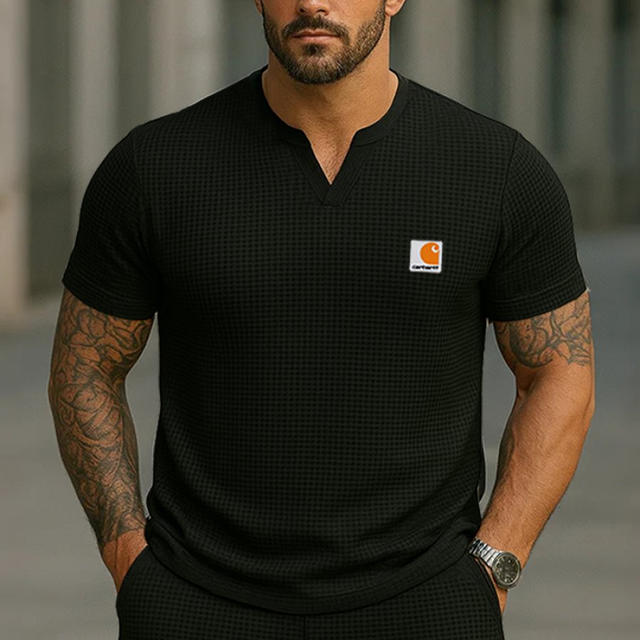 

Carhartt Men's Casual Waffle Henley V Neck T-Shirt Black