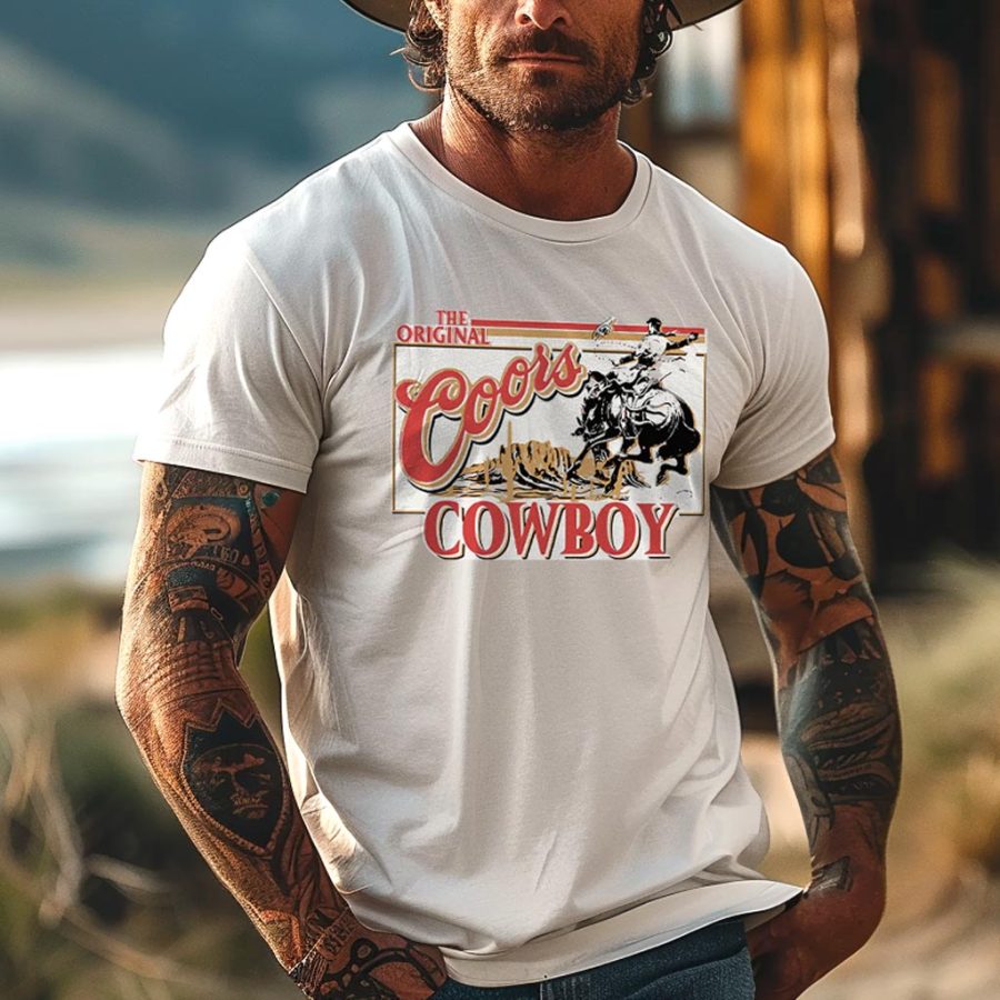 

Men's Vintage Western The Original Cowboy Rodeo Graphic Print Short Sleeve Round Neck T-Shirt