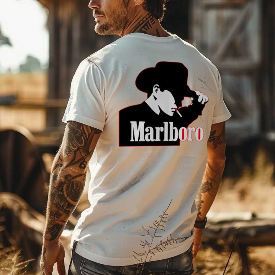 

Men's Vintage Western Cowboy Calm Graphic Print Short Sleeve Round Neck T-Shirt