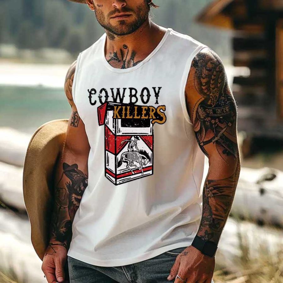 

Men's Vintage Western Cowboy C Pack Killers Rodeo Graphic Print Round Neck Sleeveless Muscle Tank Top