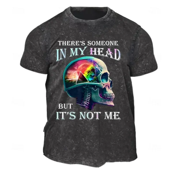 Men's Vintage Mysterious Skull T-Shirt: 'There's Someone In My Head But It's Not Me' - Upgradecool.com 