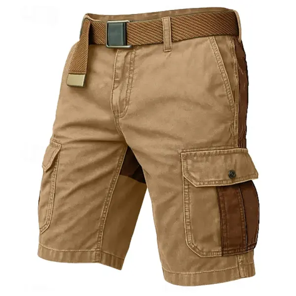 Men's Vintage Khaki And Brown Cargo Shorts With Functional Pockets - Rabclub.com 