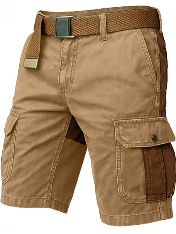 Men's Vintage Khaki And Brown Cargo Shorts With Functional Pockets - Simplyion.com 