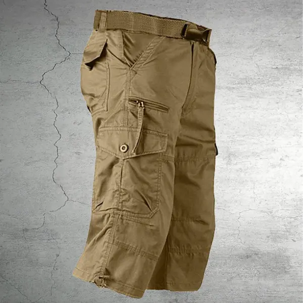 Men's Vintage Khaki Cargo Shorts With Multiple Pockets - Upgradecool.com 