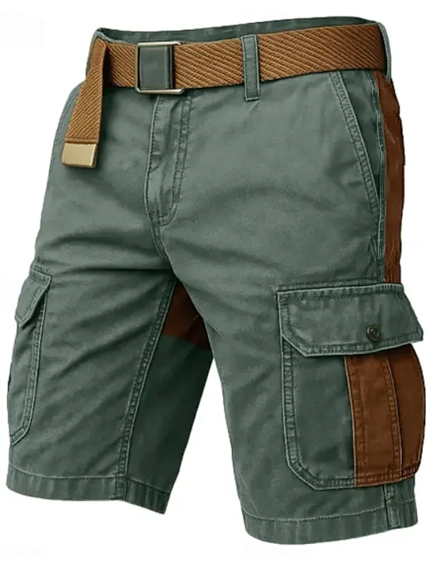 Men's Vintage Green Cargo Shorts With Brown Patches - Wantbright.com 