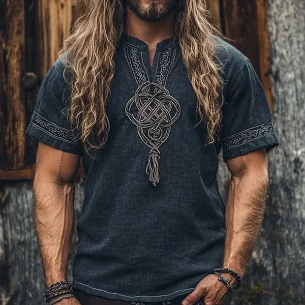Viking-Inspired Cotton And Linen T-Shirt For Men - Perfect For Festivals And Casual Wear - Upgradecool.com 