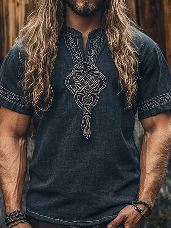 Viking-Inspired Cotton And Linen T-Shirt For Men - Perfect For Festivals And Casual Wear - Wantbright.com 