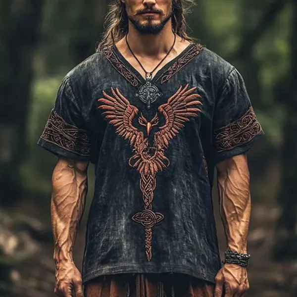 Viking-Inspired T-Shirt With Intricate Phoenix Design For Men - Upgradecool.com 
