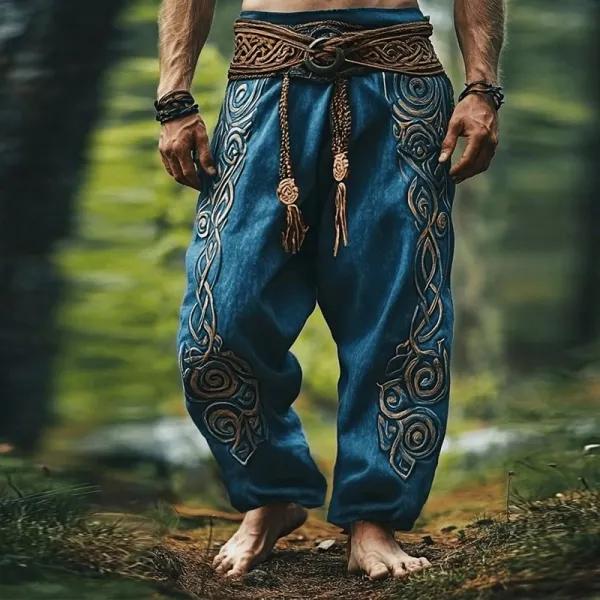 Viking-Inspired Embroidered Trousers For Men - Perfect For Festivals And Cosplay - Upgradecool.com 