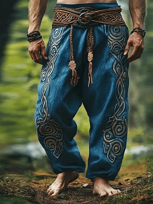 Viking-Inspired Embroidered Trousers For Men - Perfect For Festivals And Cosplay - Wantbright.com 