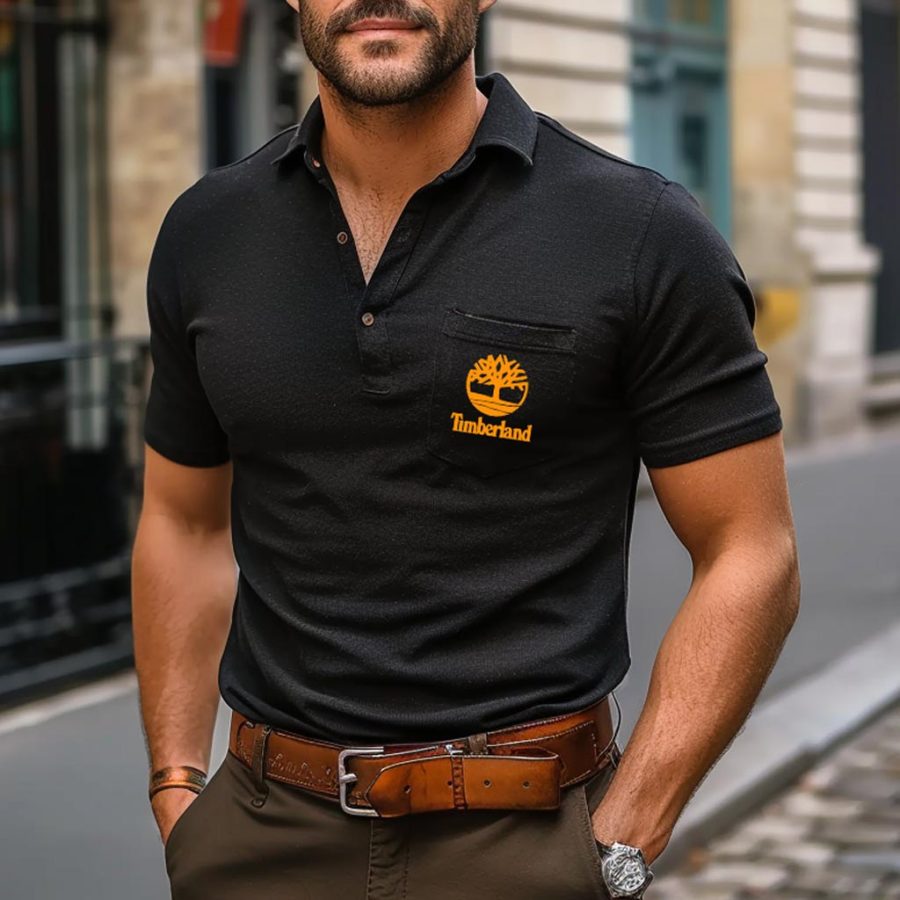 

Men's Vintage Pocket Black Polo Short Sleeve T-Shirt