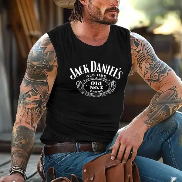 Men's Vintage Western Cowboy Rodeo Graphic Print Round Neck Sleeveless Muscle Tank Top - Upgradecool.com 