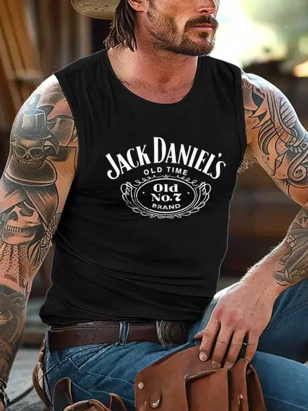 Men's Vintage Whiskey Western Cowboy Rodeo Graphic Print Round Neck Sleeveless Muscle Tank Top - Menbarn.com 