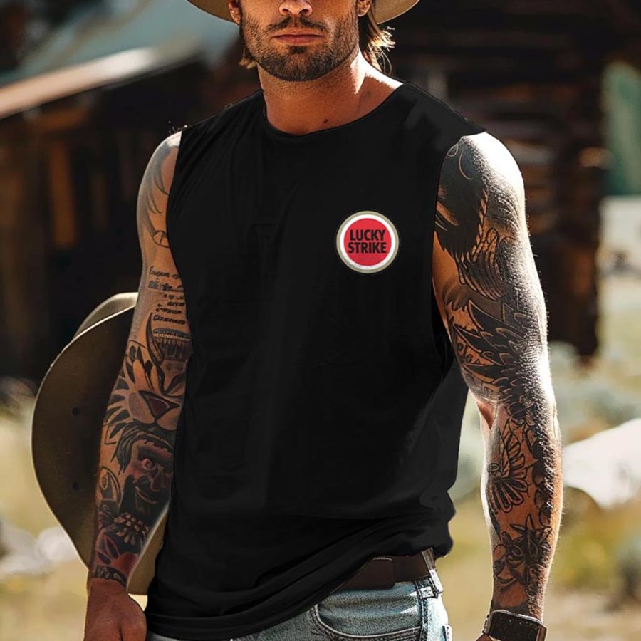 

Men's Vintage Surfing Lucky Graphic Print Round Neck Cotton Short Sleeve T-Shirt