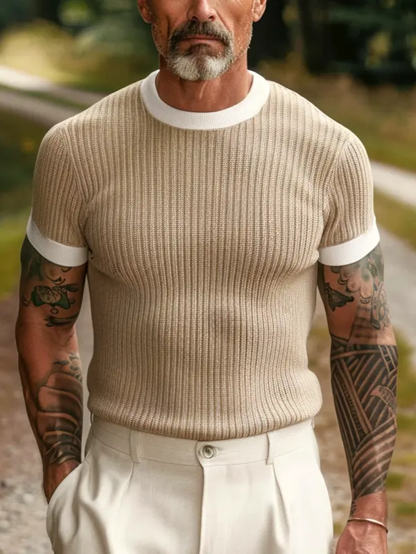 Men's Vintage Elegant Beige Knitwear - Pragmaace.com 