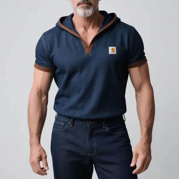 Men's Vintage Hooded Polo Shirt With Brown Trim - Wayrates.com 