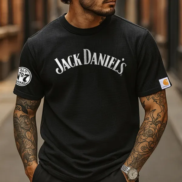 Classic Beer Party Waffle Short Sleeve Tee With Bold Logo Design - Wayrates.com 