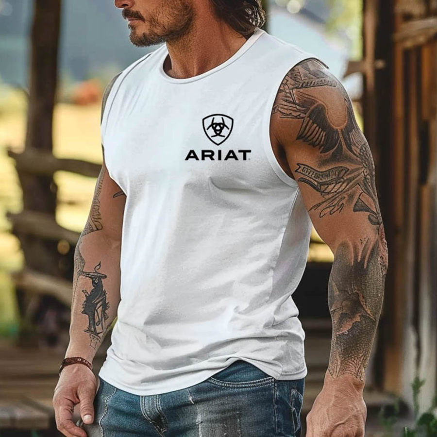 

Men's Vintage White Western Cowboy Rodeo Graphic Print Sleeveless Round Neck Muscle Tank Top