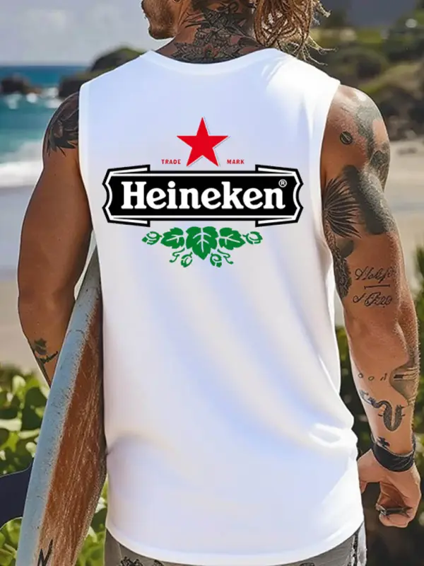 Men's Vintage Red Star Surfing Graphic Print Round Neck Sleeveless Muscle Tank Top - Wantbright.com 