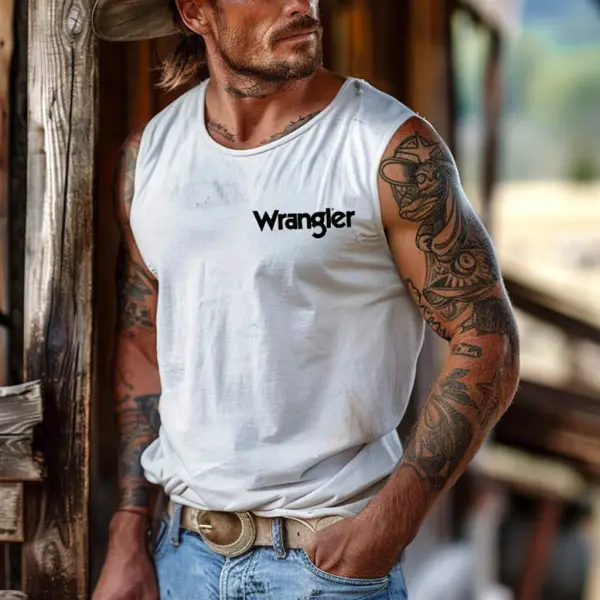 Men's Vintage Western Cowboy Rodeo Graphic Print Sleeveless Round Neck Muscle Tank Top - Wayrates.com 