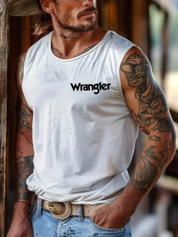 Men's Vintage Western Cowboy Rodeo Graphic Print Sleeveless Round Neck Muscle Tank Top - Wantbright.com 