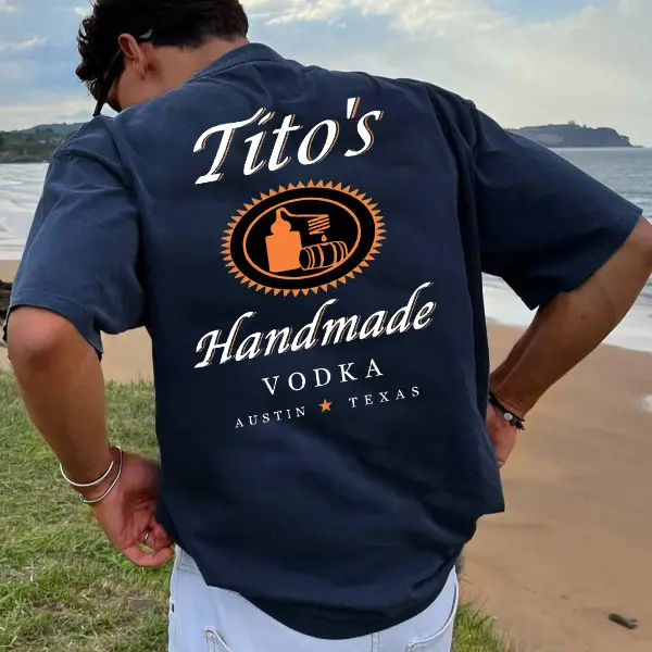 Men's Vintage Surfing Drinking Graphic Print Crew Neck Cotton Short Sleeve T-Shirt - Rabclub.com 
