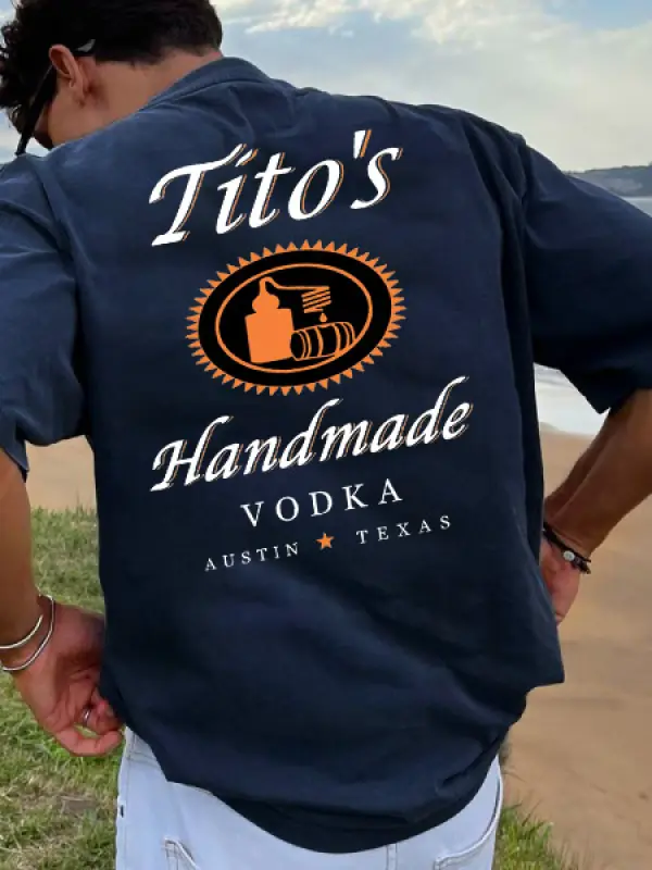 Men's Vintage Surfing Drinking Graphic Print Crew Neck Cotton Short Sleeve T-Shirt - Pragmaace.com 