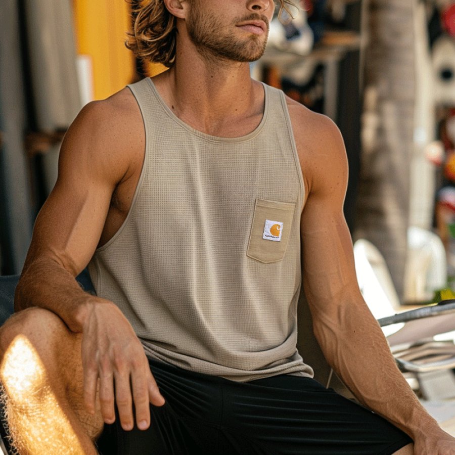 

Men's Waffle Casual Tank Top With Chest Pocket - Perfect For Summer Outdoors
