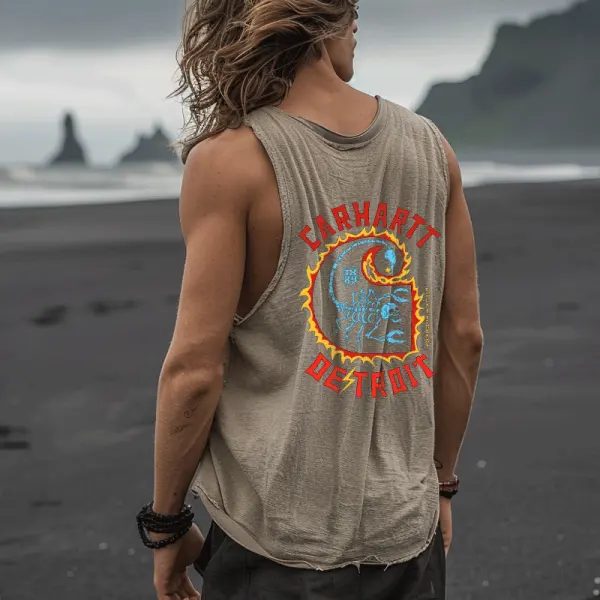 Cotton And Linen Graphic Tank Top For Men - Perfect For Summer Beach Adventures - Wayrates.com 