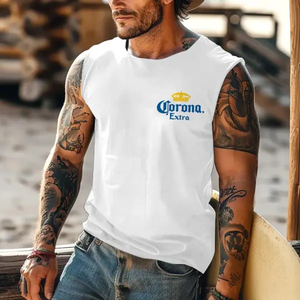 Men's Vintage Western Cowboy Rodeo Extra Surfing Graphic Print Round Neck Sleeveless Muscle Tank Top - Wayrates.com 