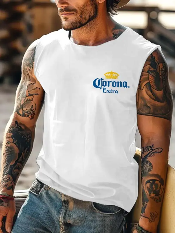 Men's Vintage Western Cowboy Rodeo Extra Surfing Graphic Print Round Neck Sleeveless Muscle Tank Top - Wantbright.com 
