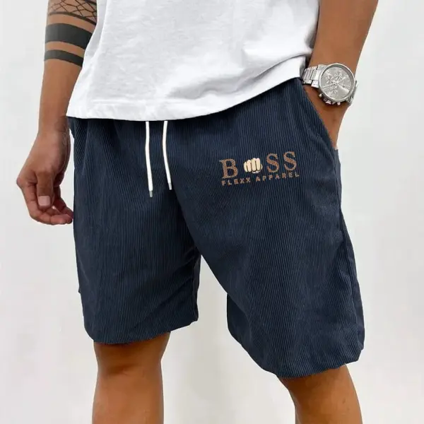 Men's Vintage Corduroy Surfing Print Elastic Shorts Boardshorts - Rabclub.com 