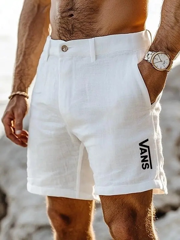 Vans Men's Cotton Linen Surfing Off The Wall Shorts White Boardshorts - Menwyx.com 