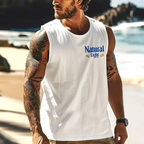 Men's Vintage Blue Logo Light Western Cowboy Rodeo Surfing Graphic Print Round Neck Sleeveless Muscle Tank Top - Wayrates.com 