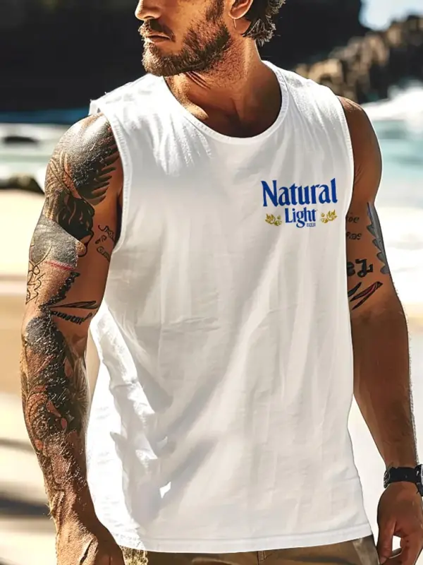 Men's Vintage Blue Logo Light Western Cowboy Rodeo Surfing Graphic Print Round Neck Sleeveless Muscle Tank Top - Wantbright.com 